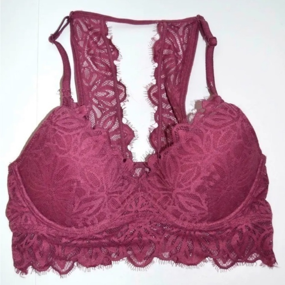 M Victoria's Secret Pink Date Lightly‎ Lined Lace Bralette Rosewood Racerback